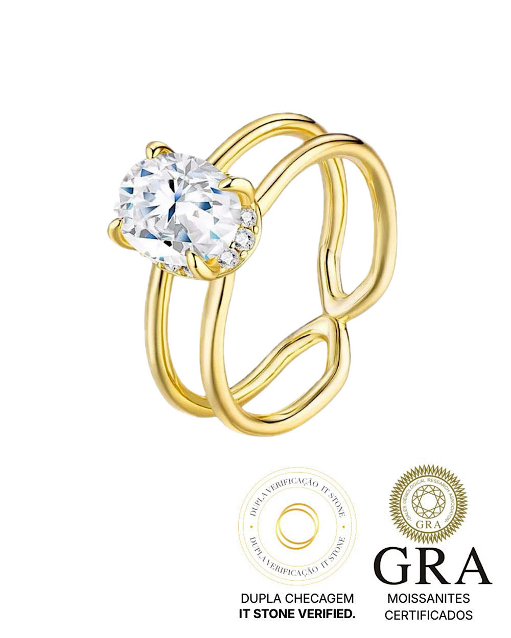 Anel Lyann Oval Gold 2ct Moissanite
