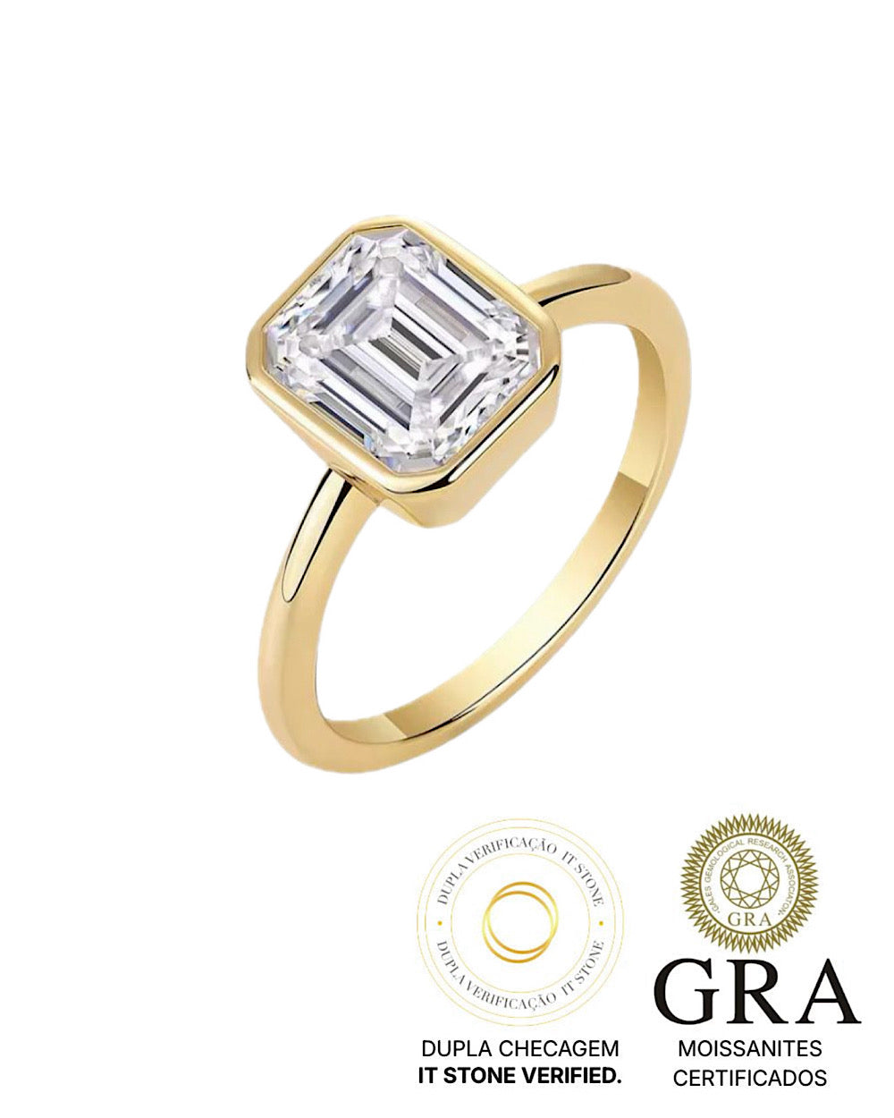 Anel Emerald Cut Moissanite 3ct Gold