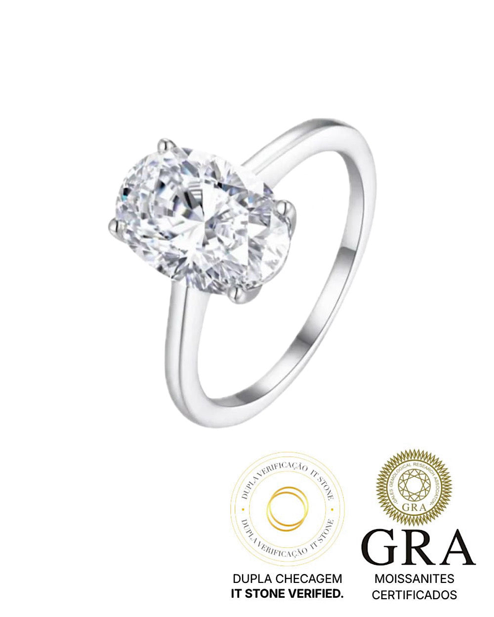 Anel Solitário Oval Moissanite Hailey 4.5ct