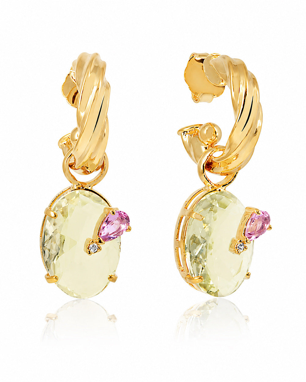 Argola Twisted Gold Fancy Yellow e Kunzita