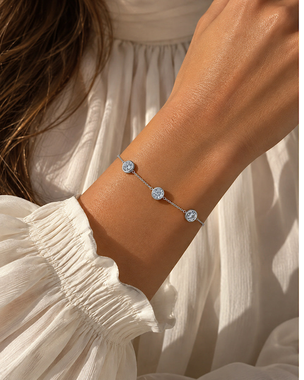 Pulseira Cravação Inglesa Moissanites Regulável - IT Stone Semijoias