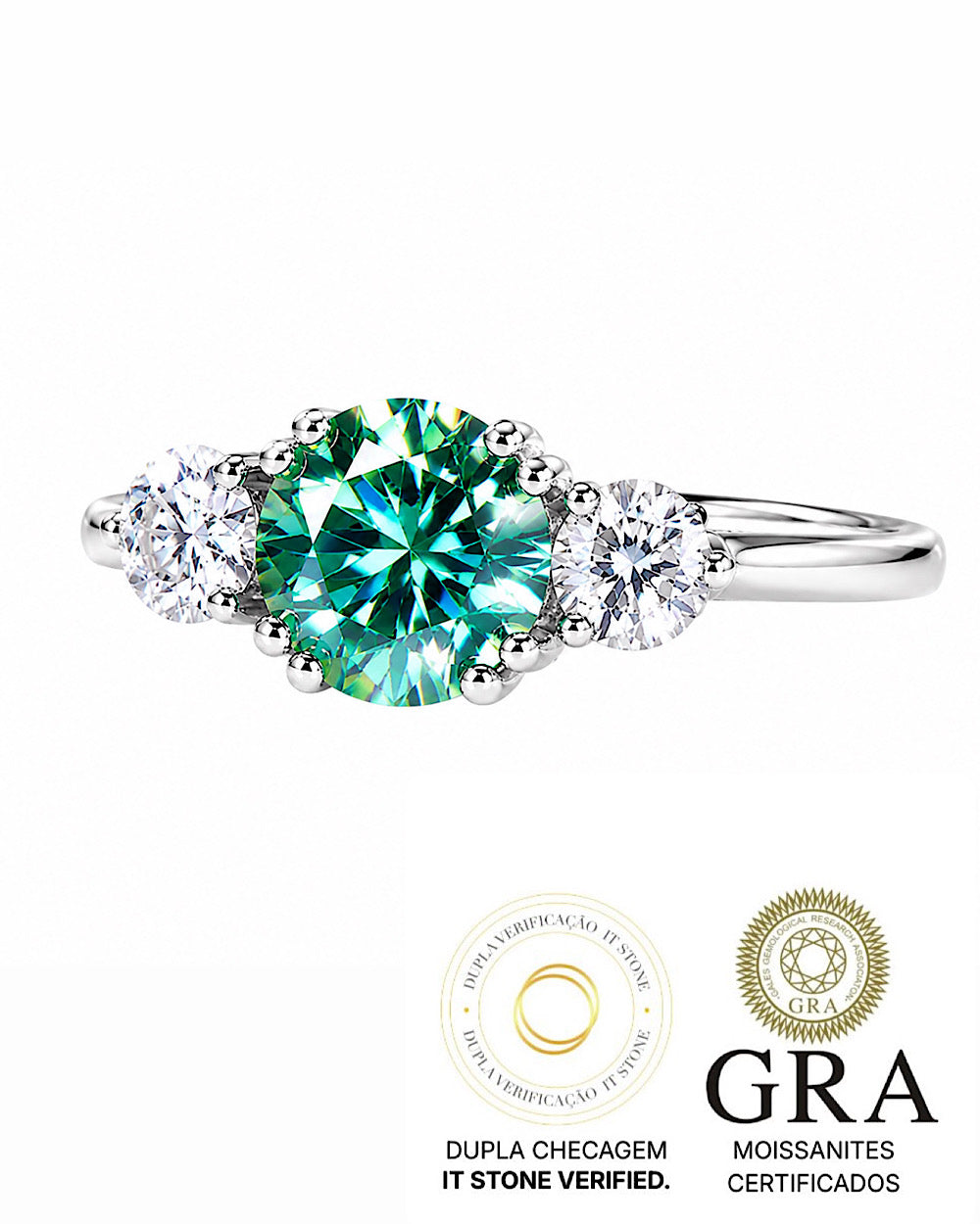 Anel 3 Pedras Jasmine Moissanite Light Soft 2ct