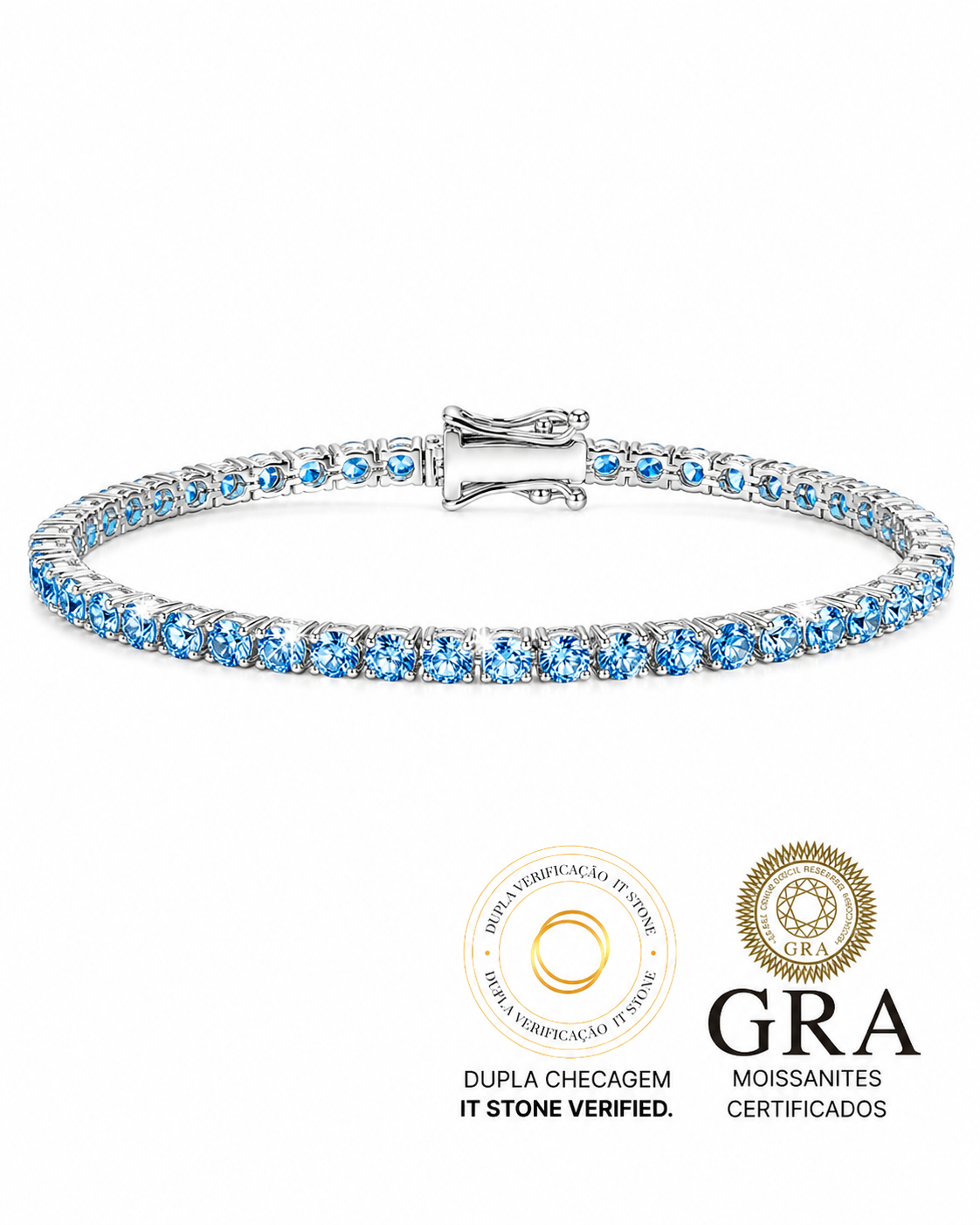 Pulseira Riviera Blue Sky Moissanite Luxo