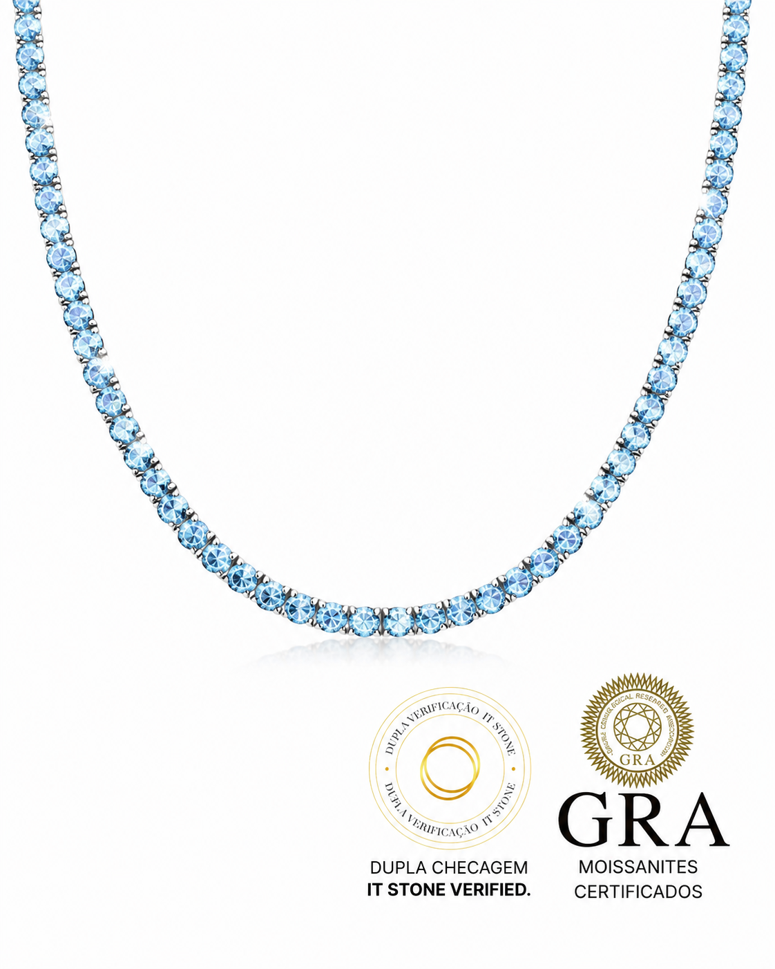 Colar Riviera Blue Sky Moissanite Luxo 45 cm