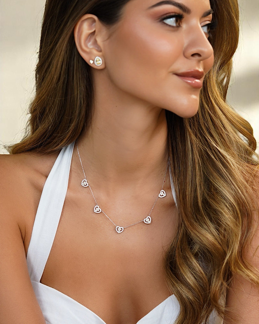 Gargantilha Corações Modelo Joia Luxo Fancy Yellow