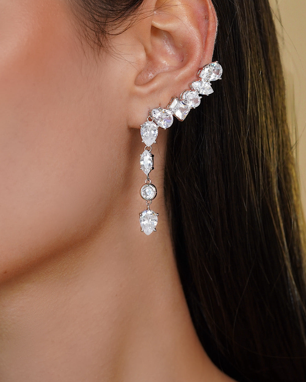 Ear Cuff Multi Lapidação Dangle Crystal