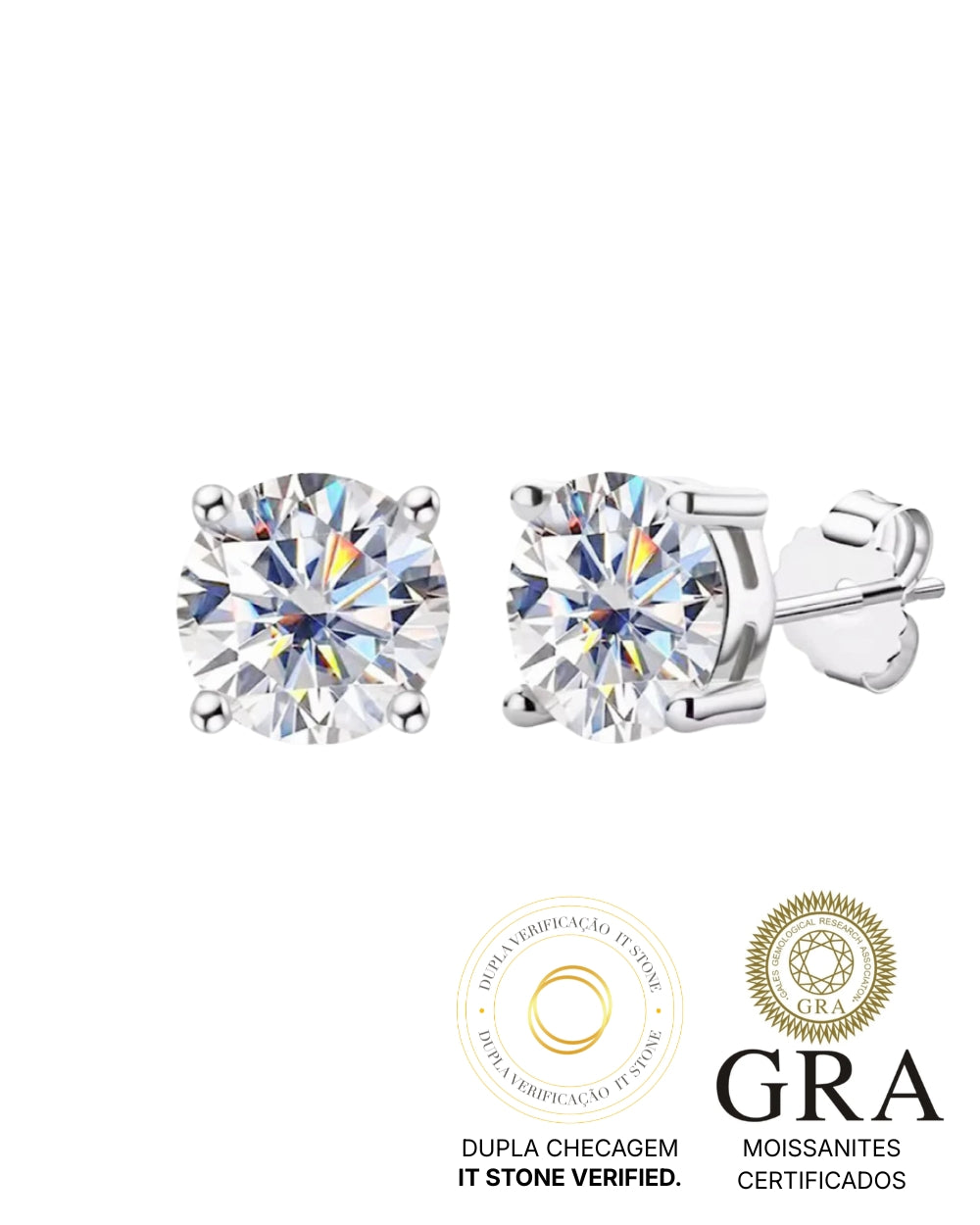 Brinco Solitário Clássico Moissanite Luxo 3ct