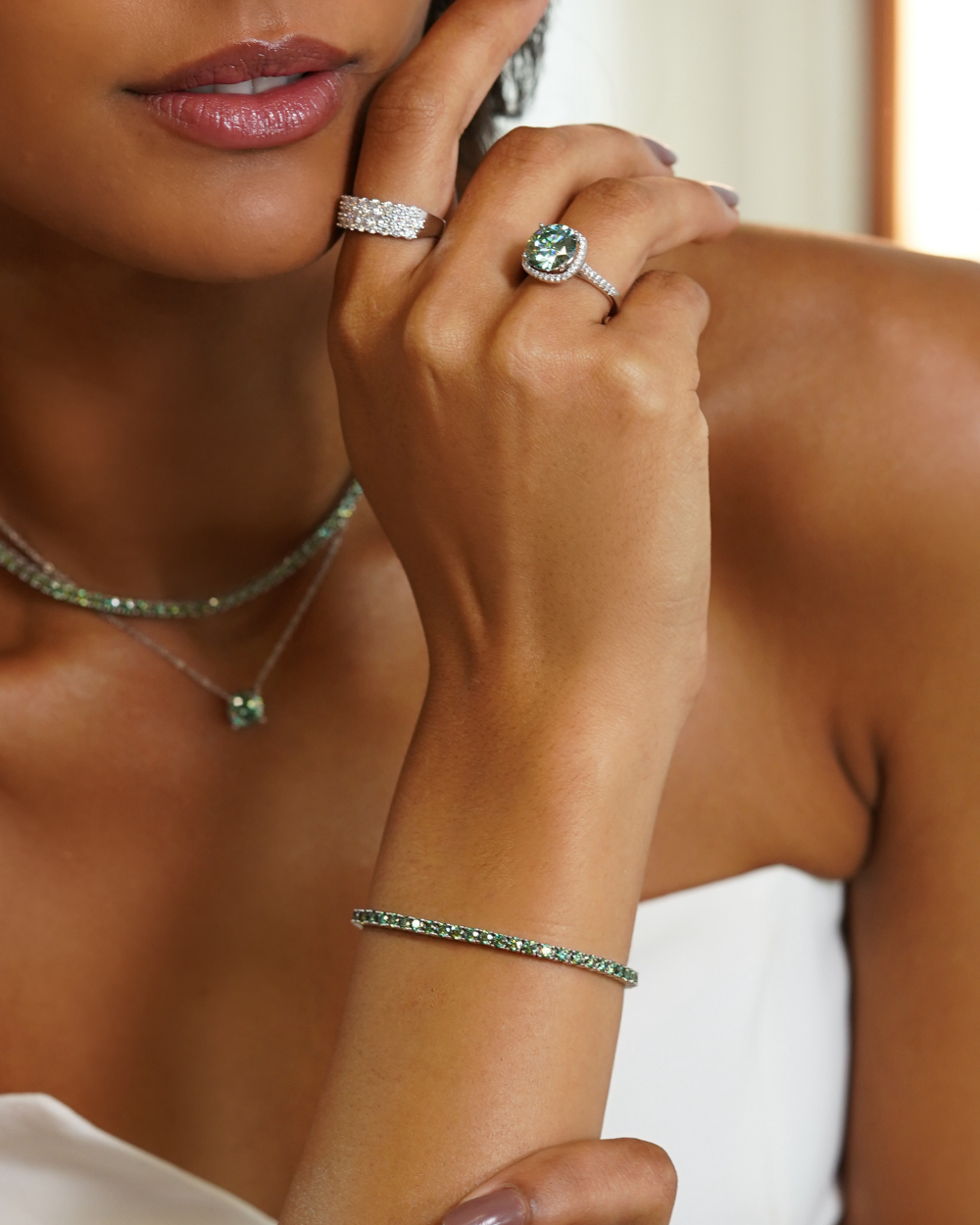 Meia Aliança Triple Moissanite