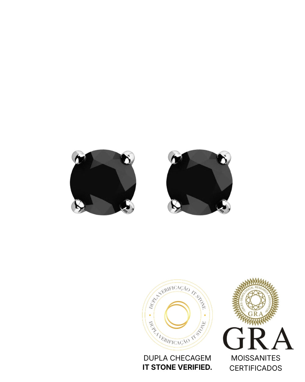 Brinco Solitário Clássico Moissanite Negro Luxo 1ct