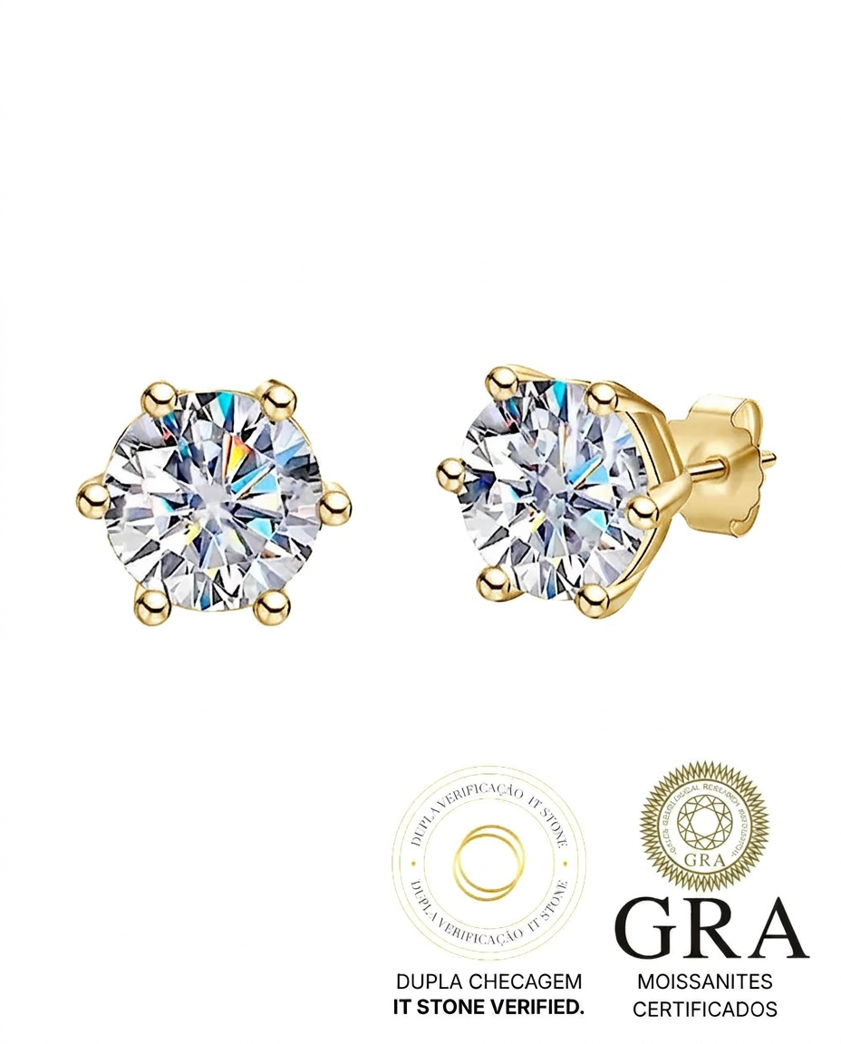 Brinco Solitário Moissanite Elegance 2ct Gold