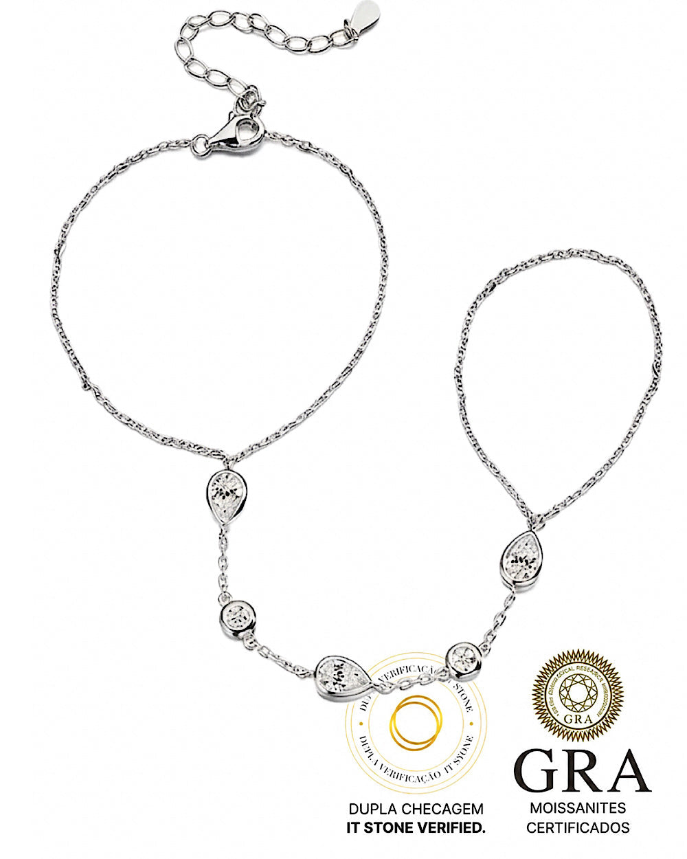Pulseira de mão Bezel Moissanite Luxo
