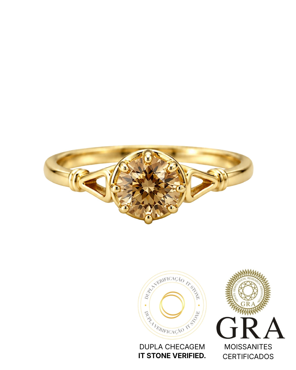 Anel Solitário Vintage Moissanite Champanhe