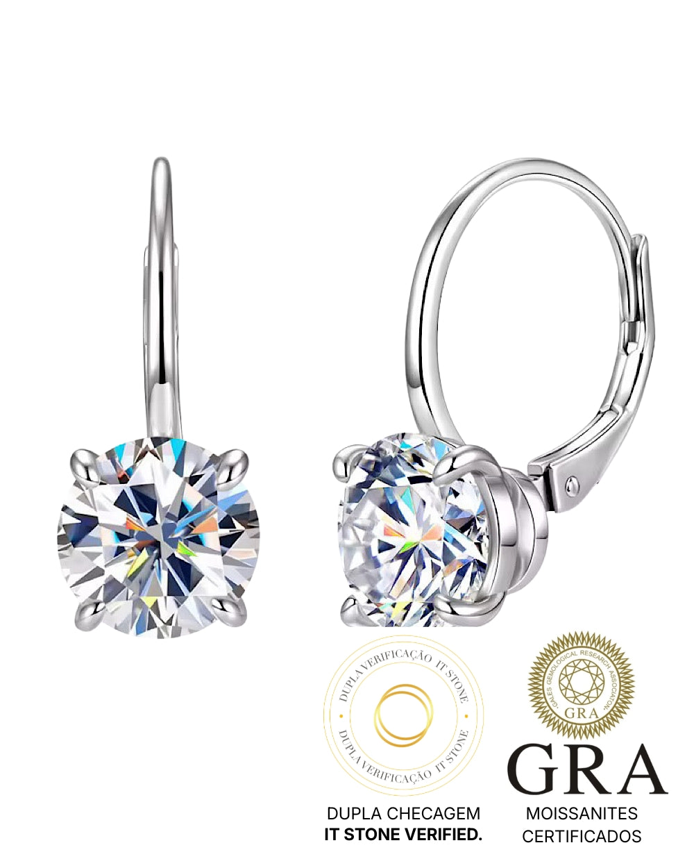 Argola Ponto de Luz Moissanite Luxo 1ct
