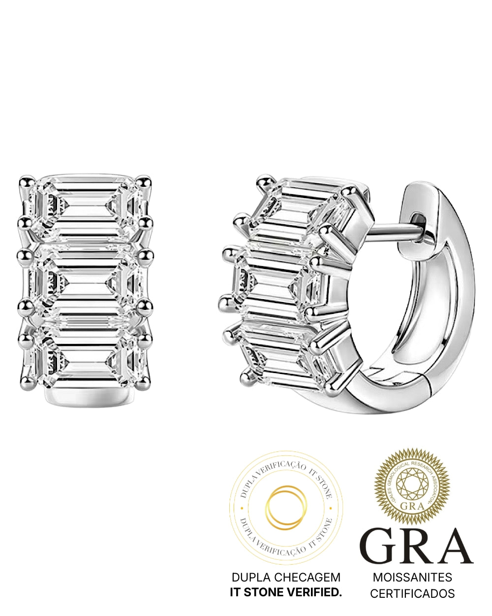 Argola Luxo Baguetes Moissanite
