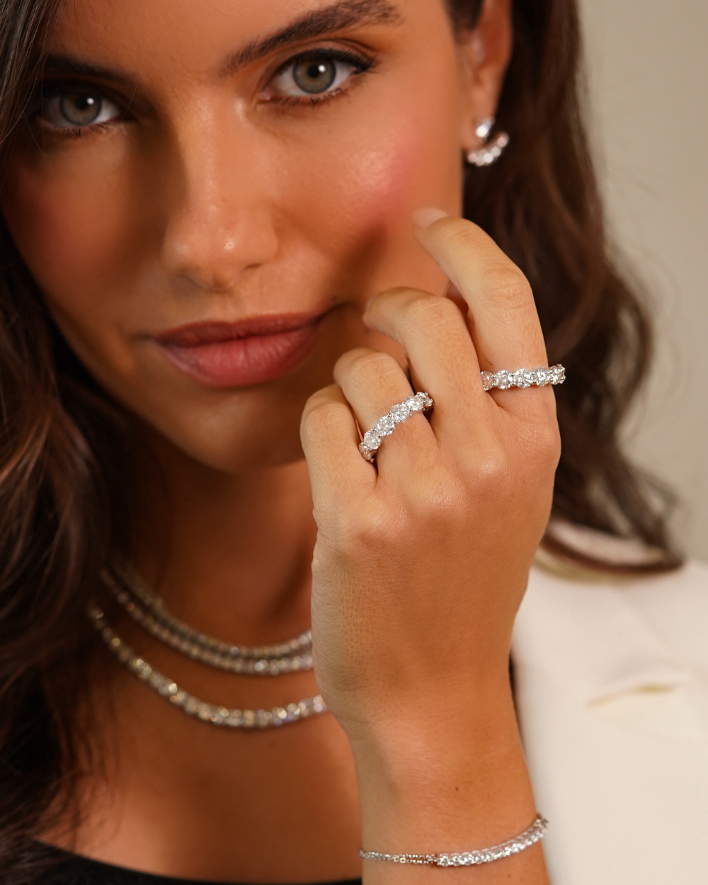 Meia Aliança Eternity Moissanite 50 Pontos Luxo