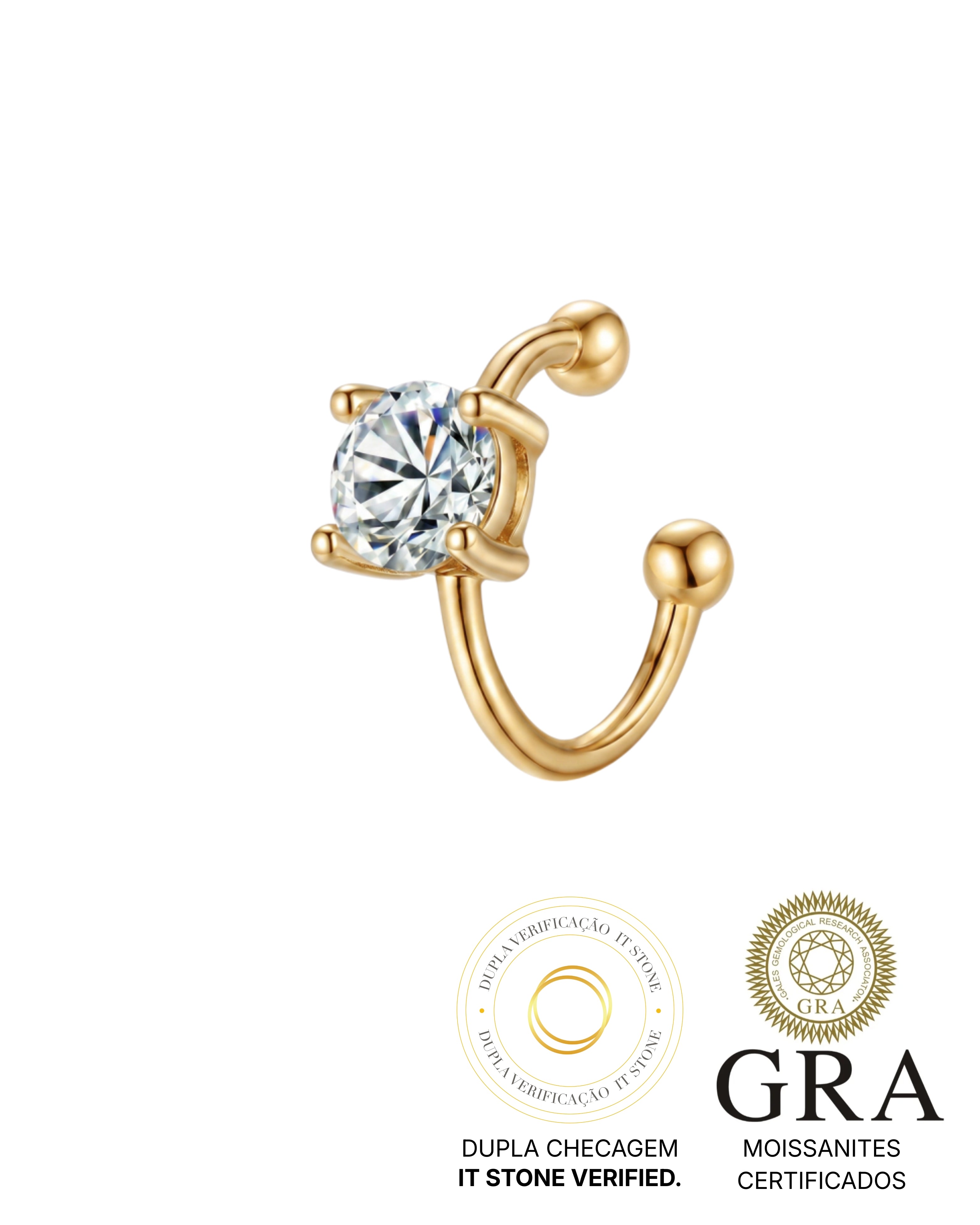 Piercing Falso 0.5ct Moissanite Luxo Gold