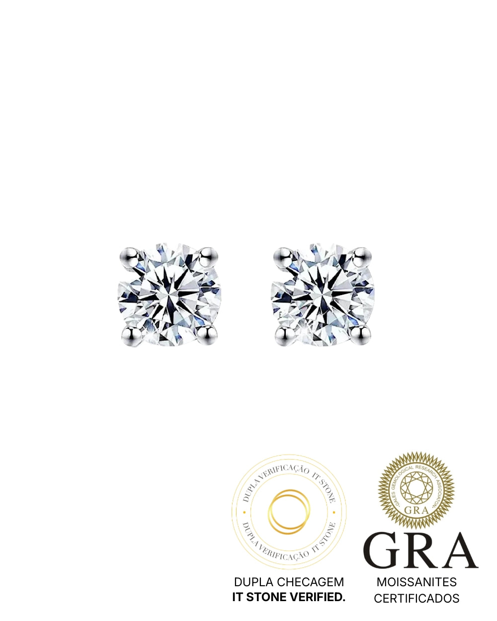 Brinco Solitário Clássico Moissanite Luxo 1ct