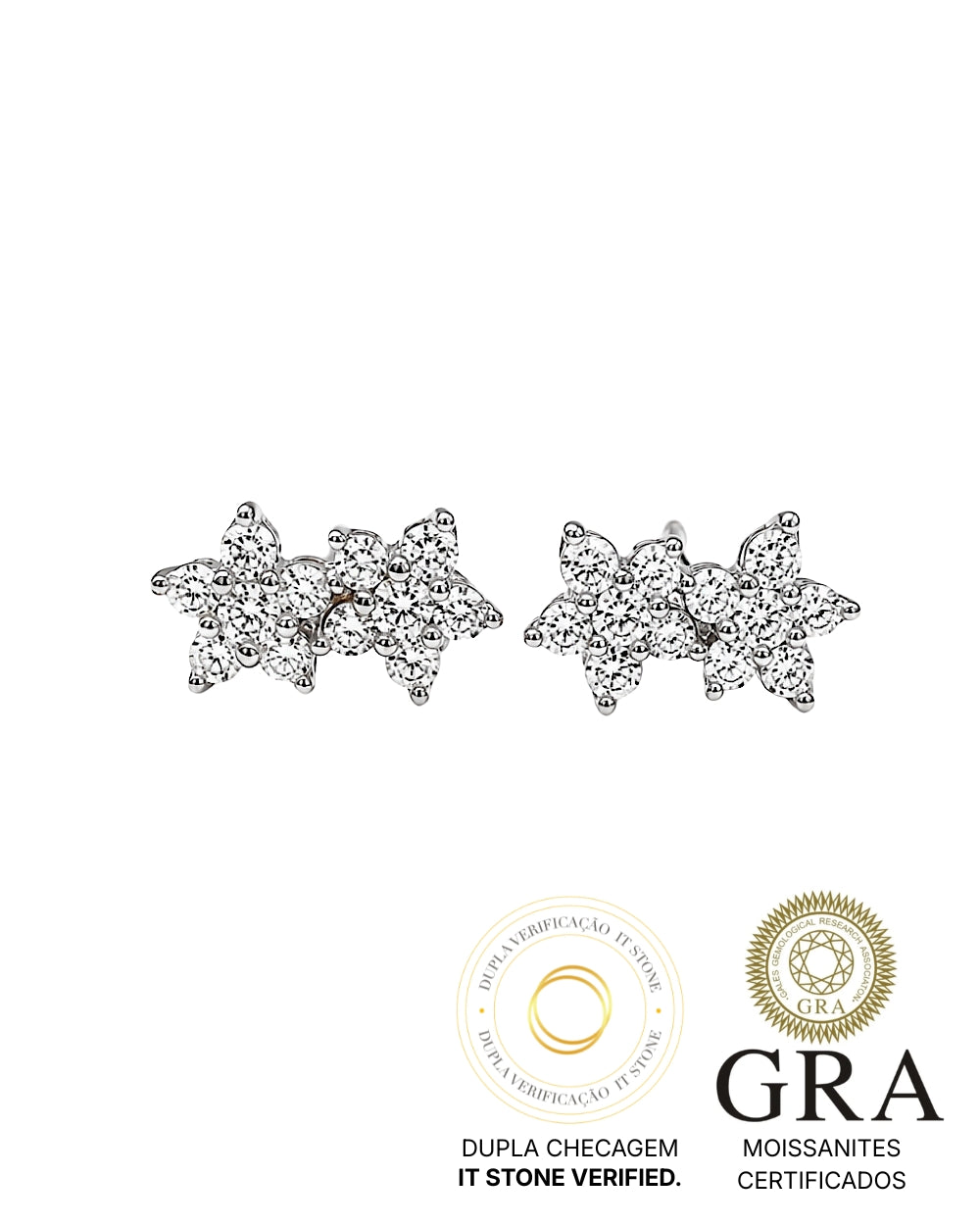 Brinco Segundo Furo Double Flower Moissanite
