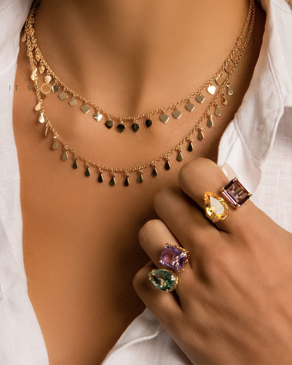 Colar Duplo Hearts and Drops Gold