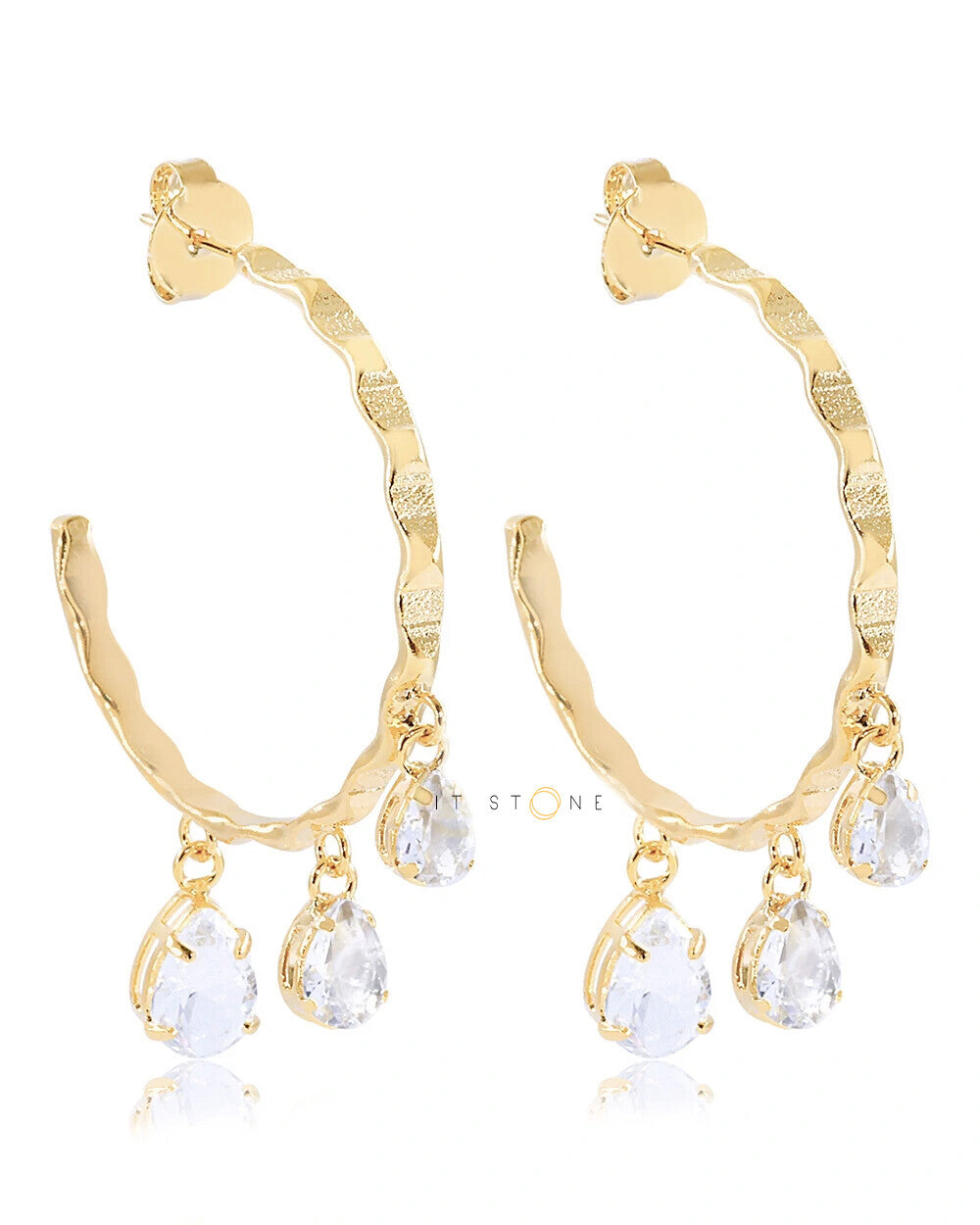 Argola Izzy Gotas Crystal Gold