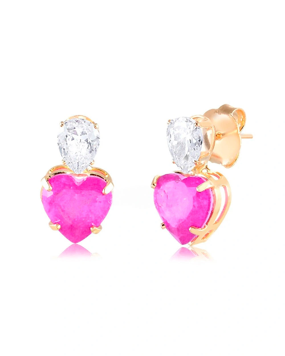 Brinco Heart Gota Turmalina Pink Fusion Gold