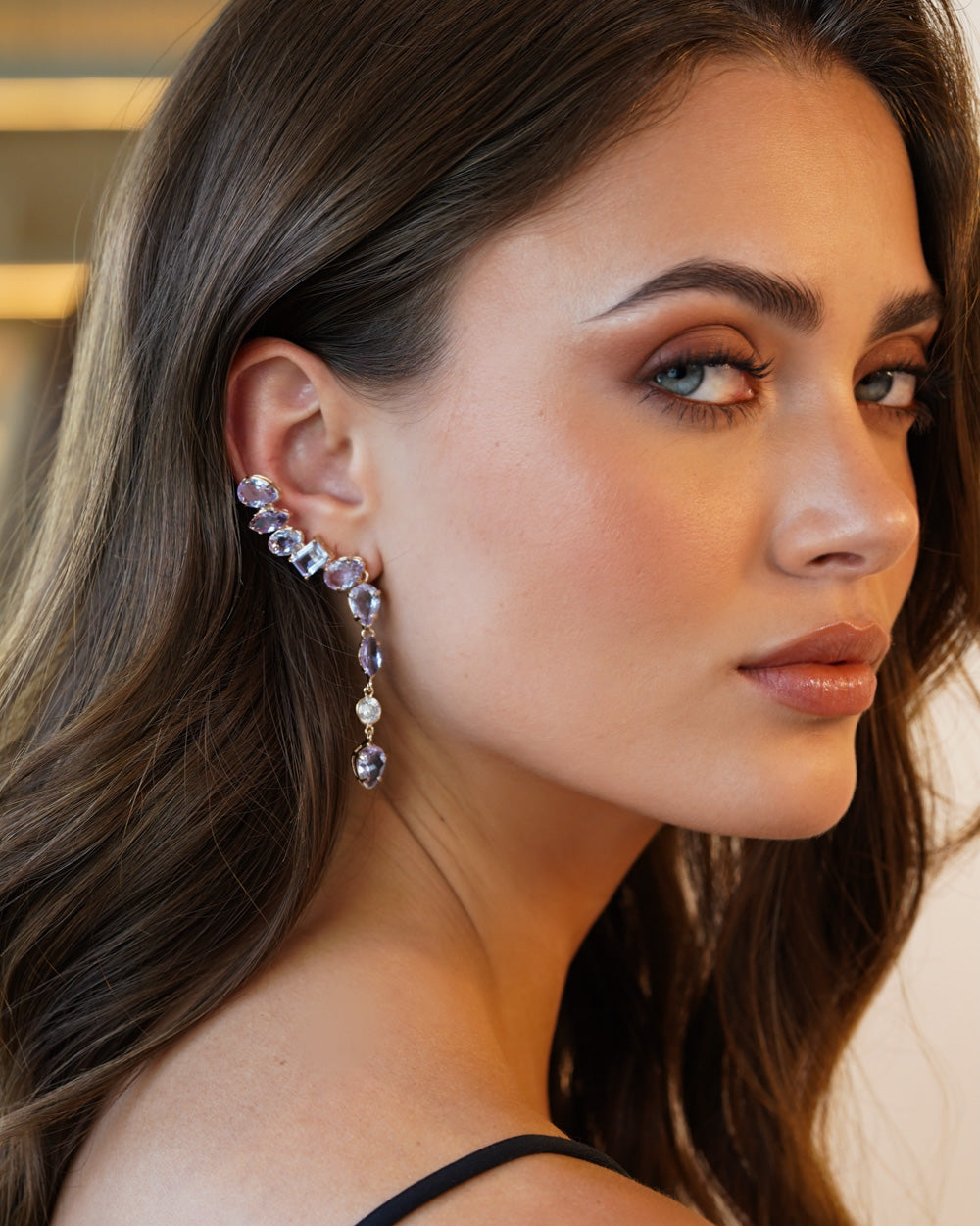 Ear Cuff Multi Lapidação Dangle Ametista