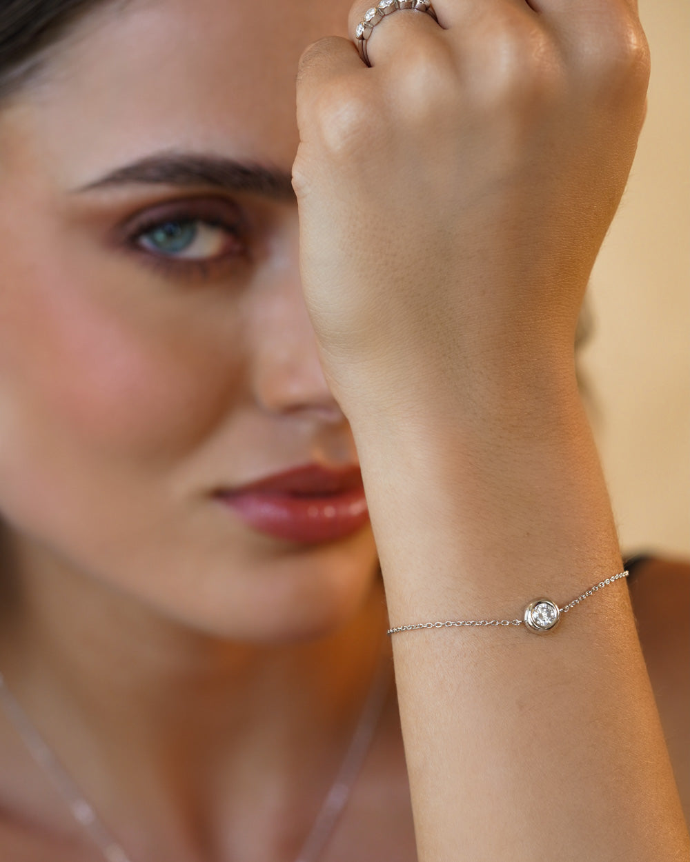 Pulseira Moissanite Ponto de Luz Cravação Inglesa 1ct