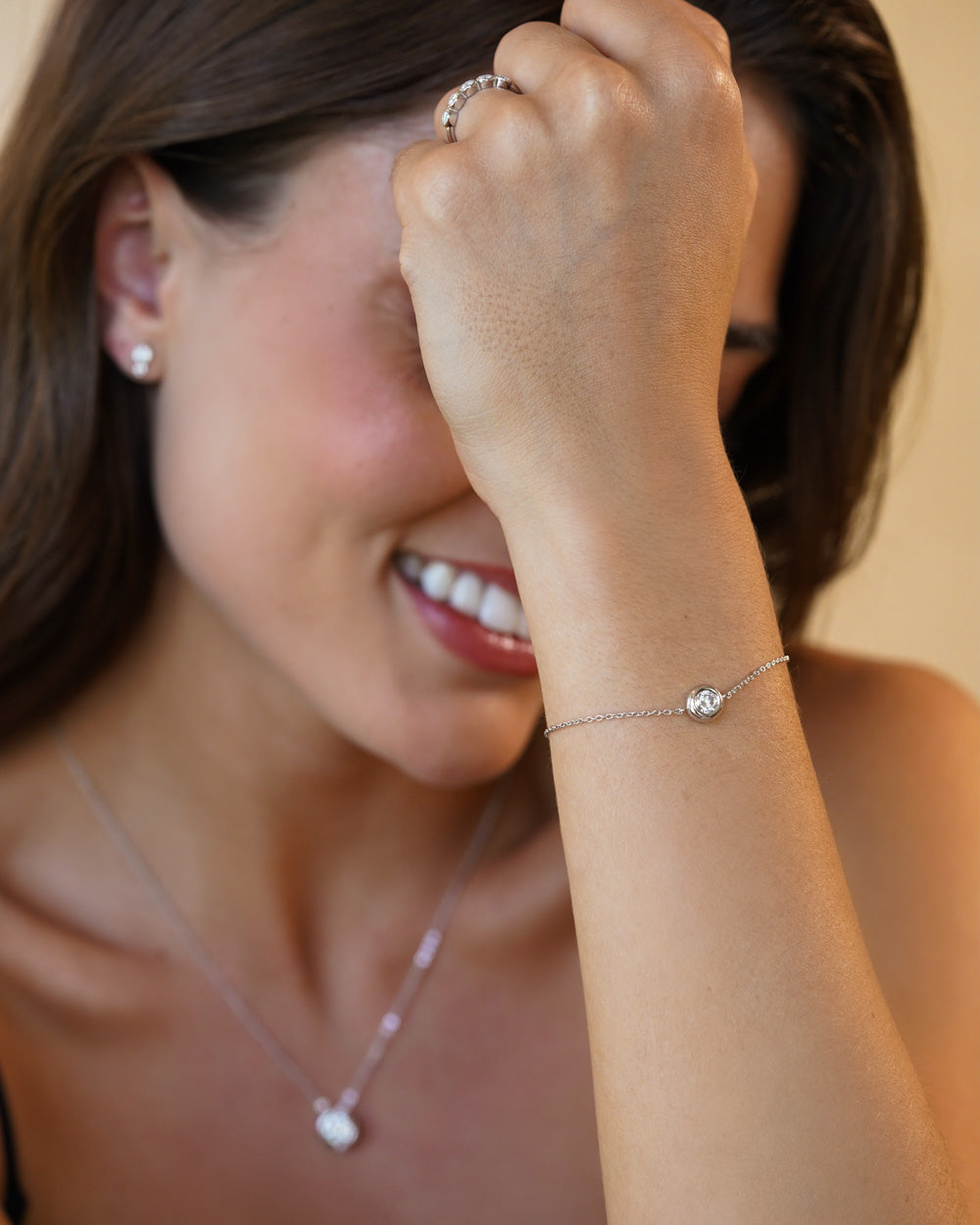 Pulseira Moissanite Ponto de Luz Cravação Inglesa 1ct