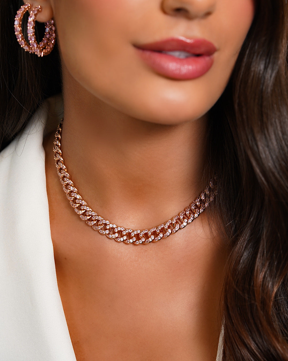 Choker Chain Cravejada Rosé