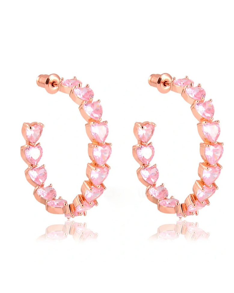 Argola Hearts Kunzita Rosé