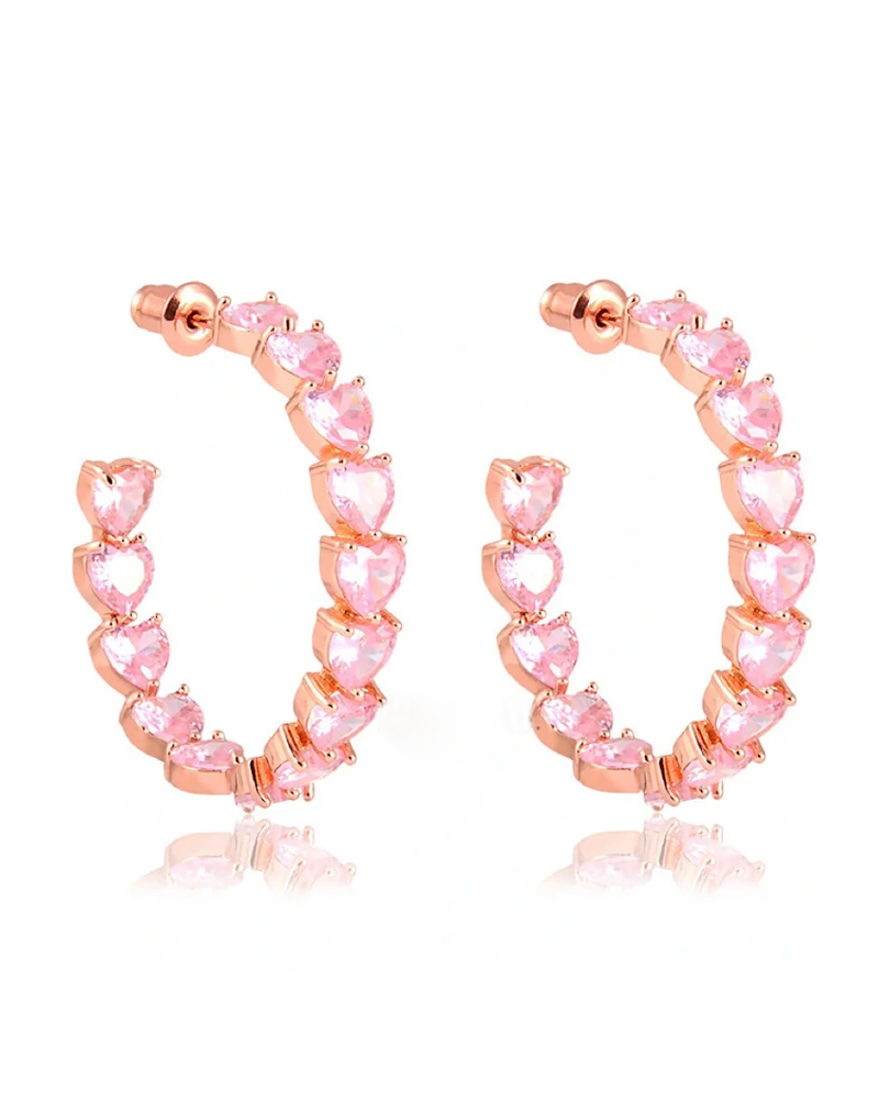 Argola Hearts Kunzita Rosé