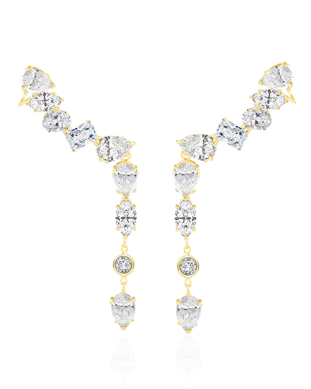 Ear Cuff Multi Lapidação Dangle Crystal Gold