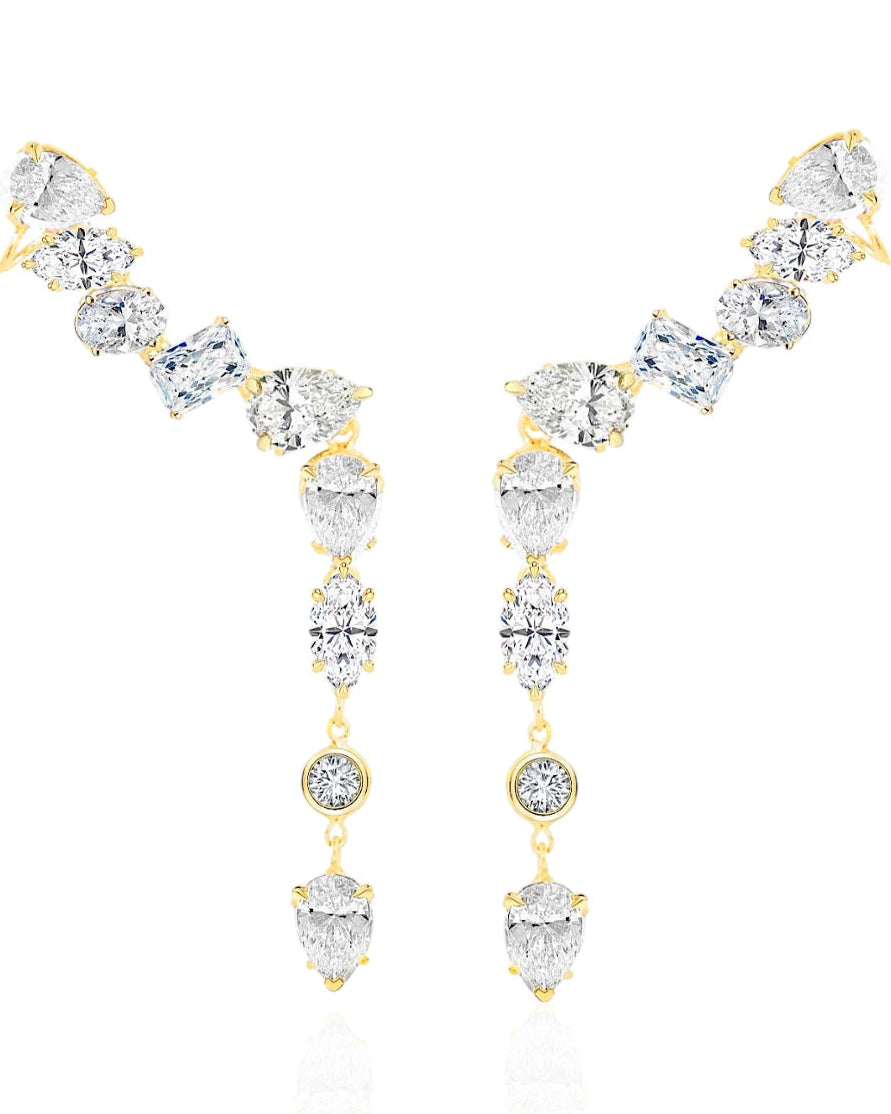 Ear Cuff Multi Lapidação Dangle Crystal Gold