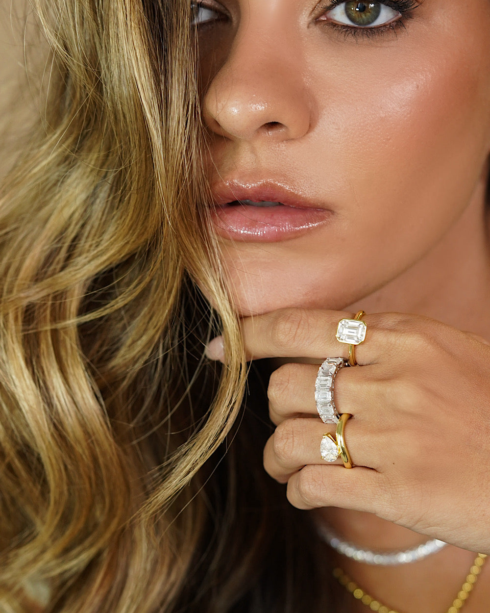 Meia Aliança Baguetes Moissanite Luxo