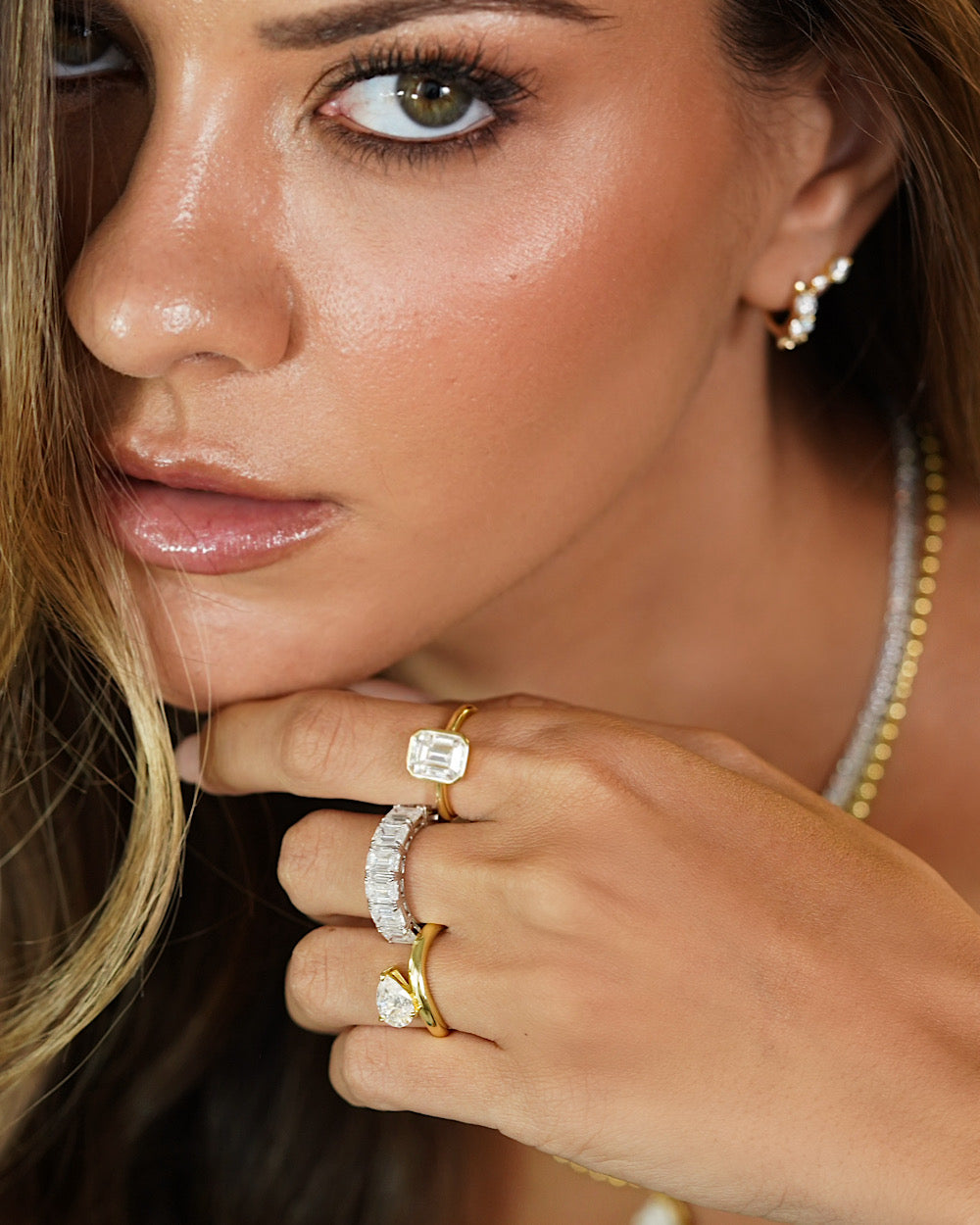 Meia Aliança Baguetes Moissanite Luxo