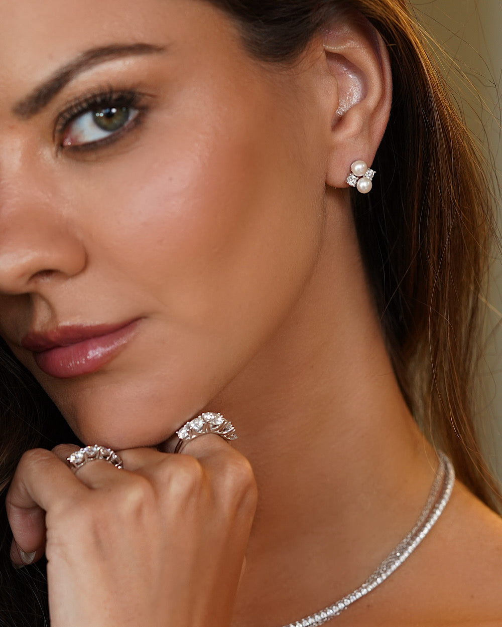 Brinco Double Pearl Moissanite