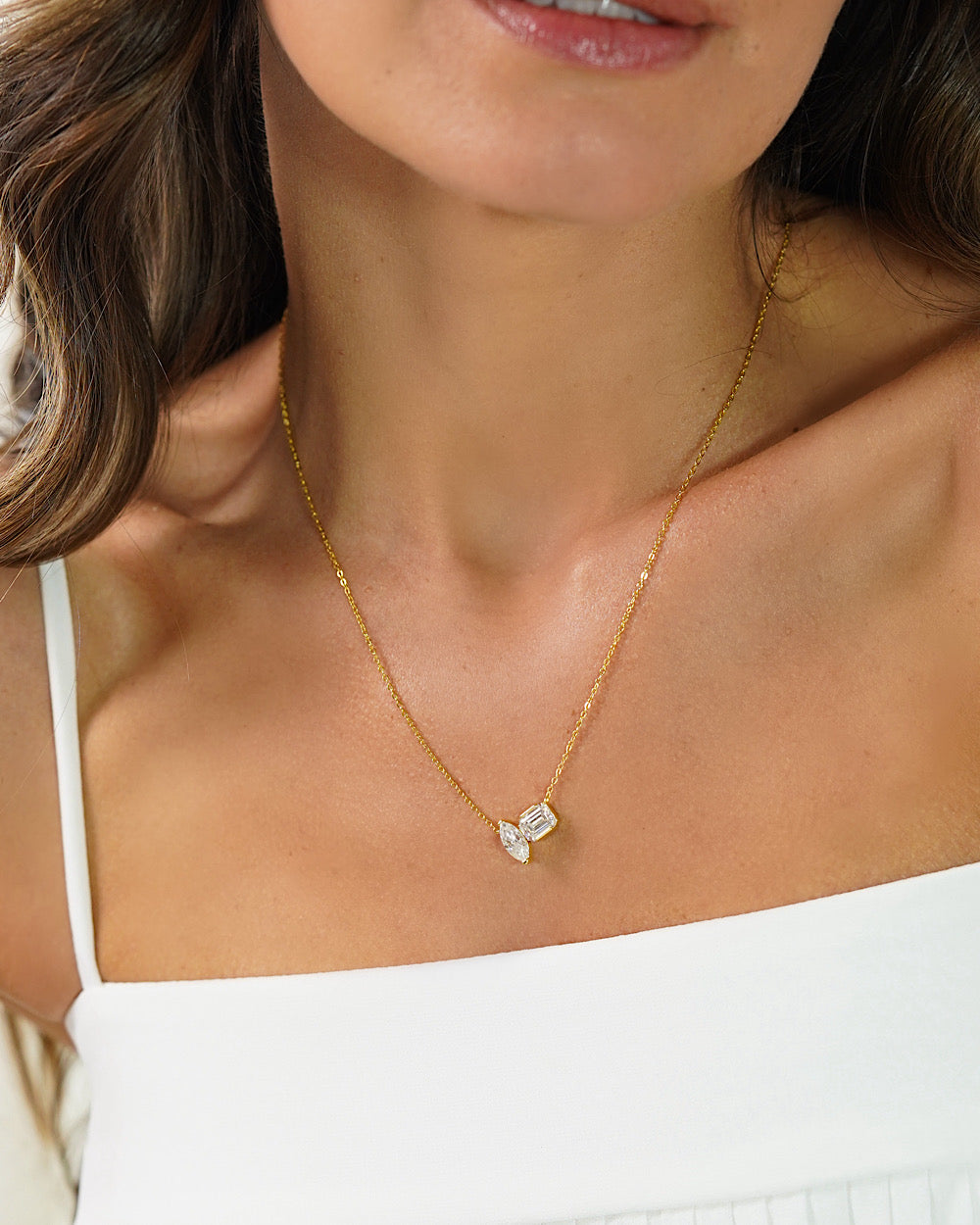 Colar Toi et Moi Moissanite Luxo Gold