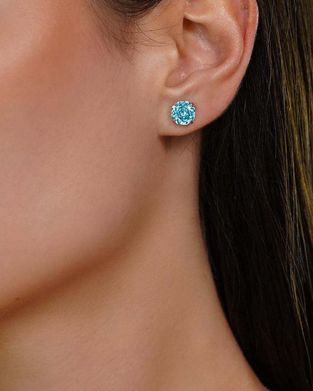 Brinco Solitário Rose Cut Água Marinha