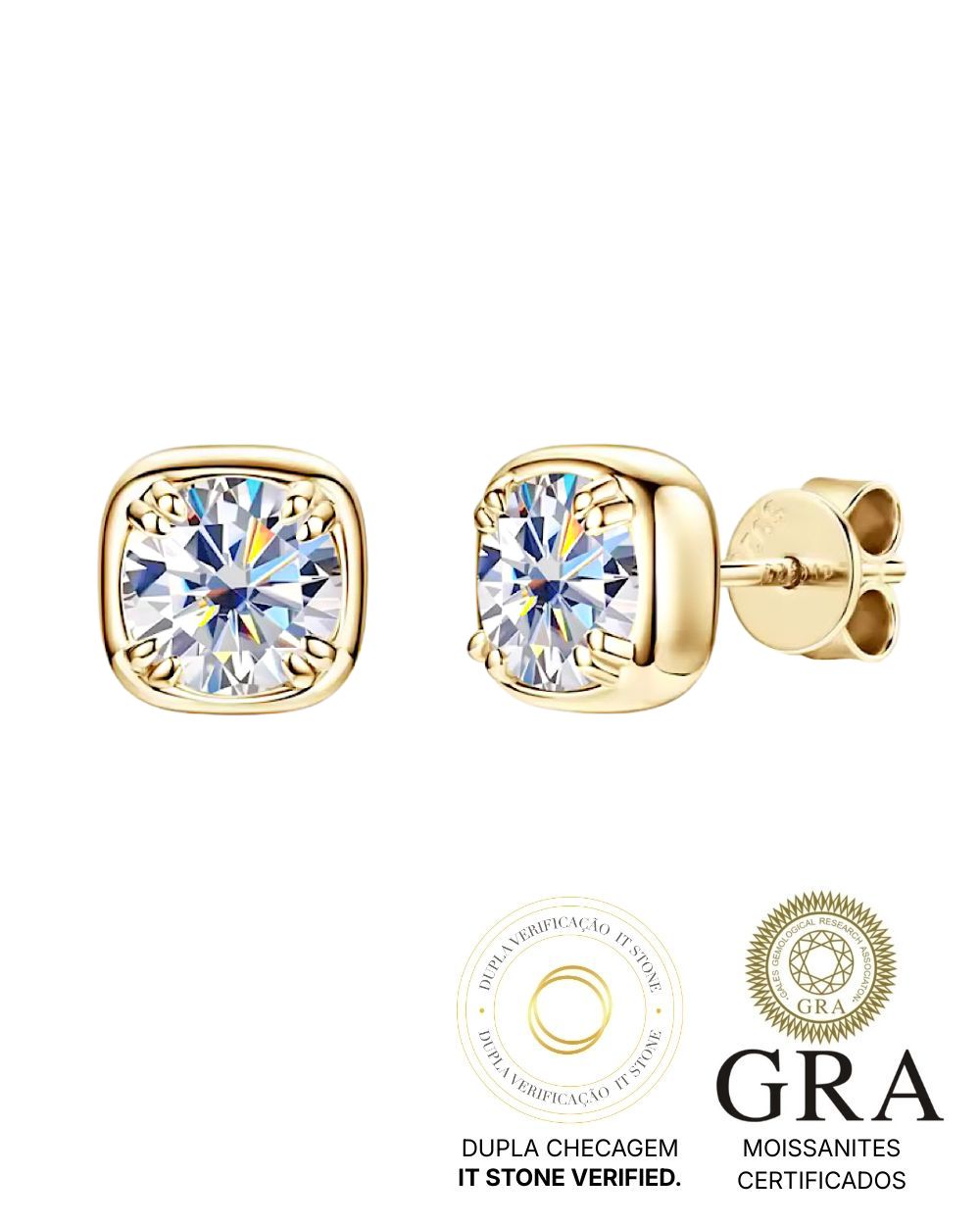 Brinco Frame Square Luxo Moissanite Gold