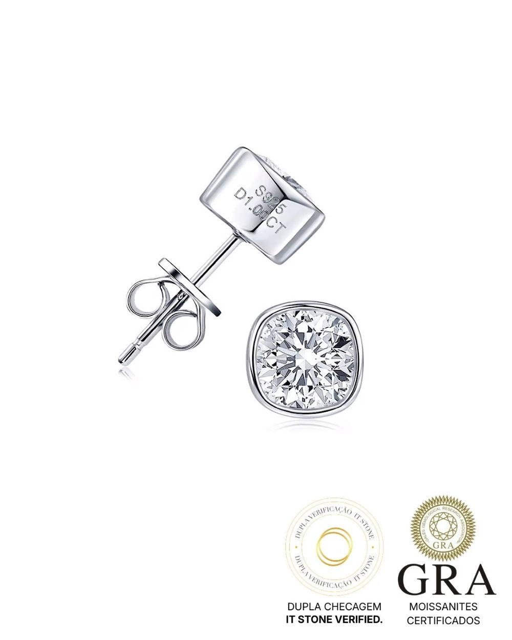 Brinco Solitário Cushion Moissanite