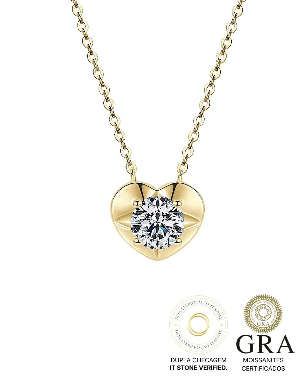 Colar Gold Heart Moissanite