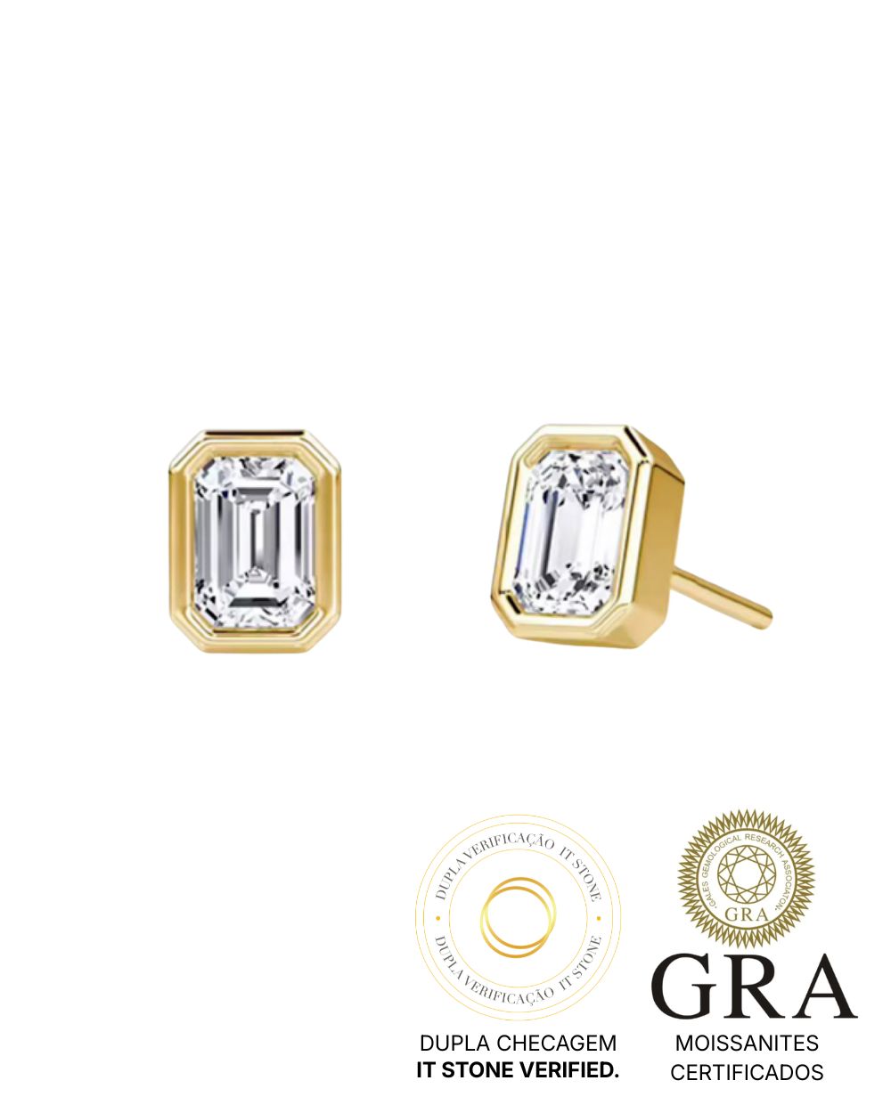 Brinco Emerald Cut Moissanite Gold