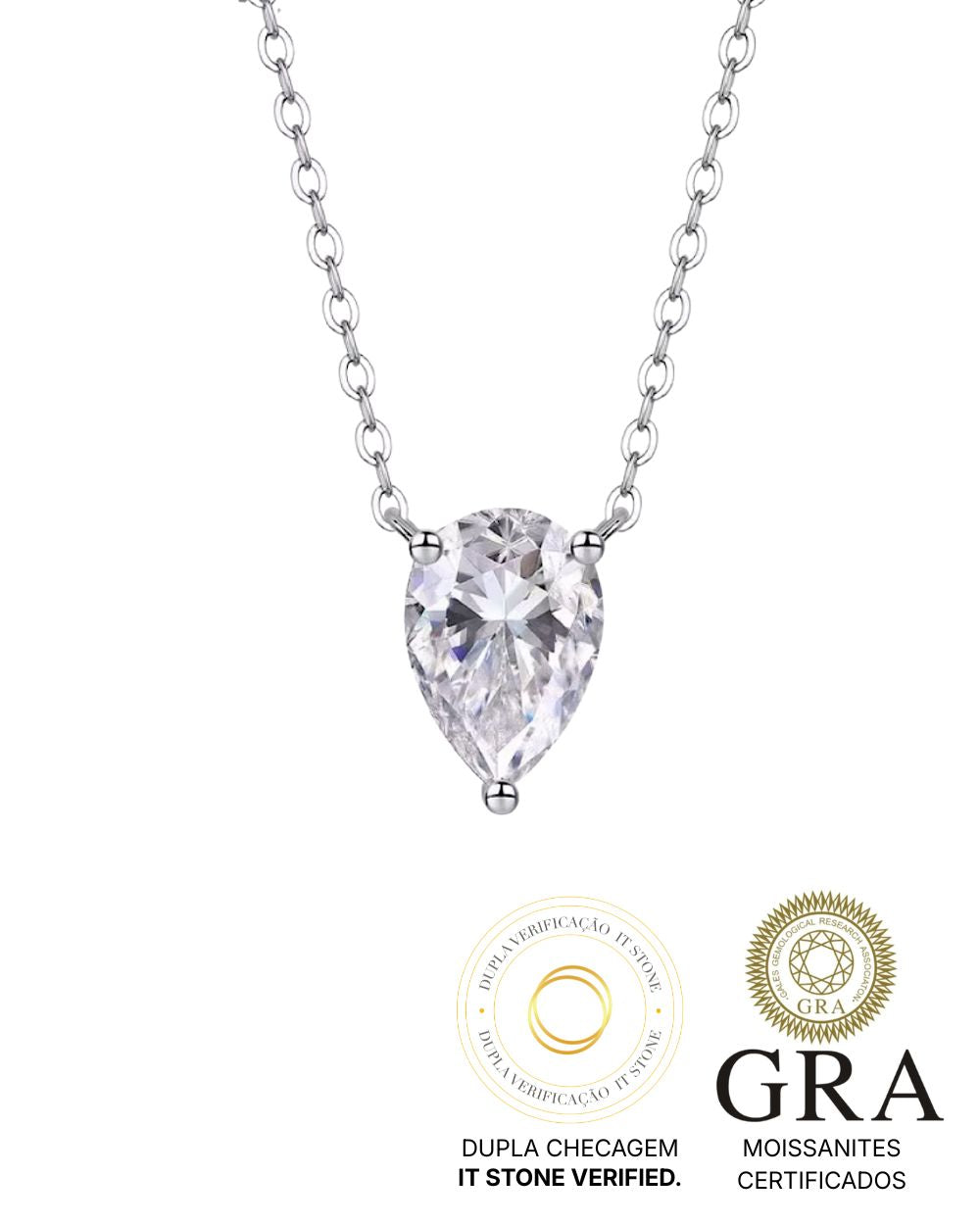 Colar Pear Cut Invertido  Moissanite  2ct