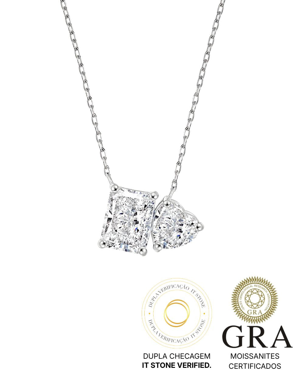 Colar Toi et Moi Moissanite Heart Radiant