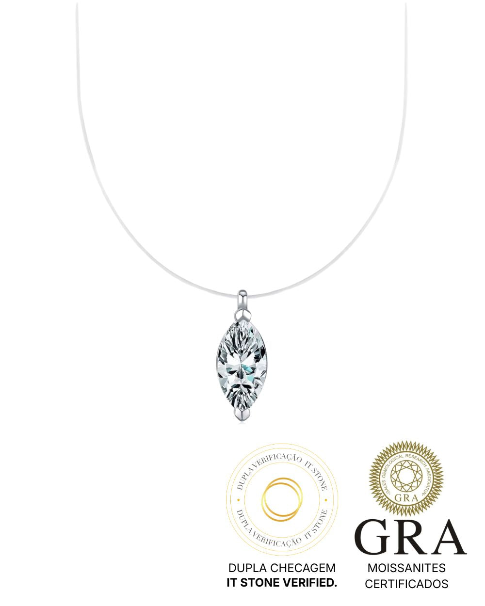 Colar Invisible Moissanite Navete 1ct