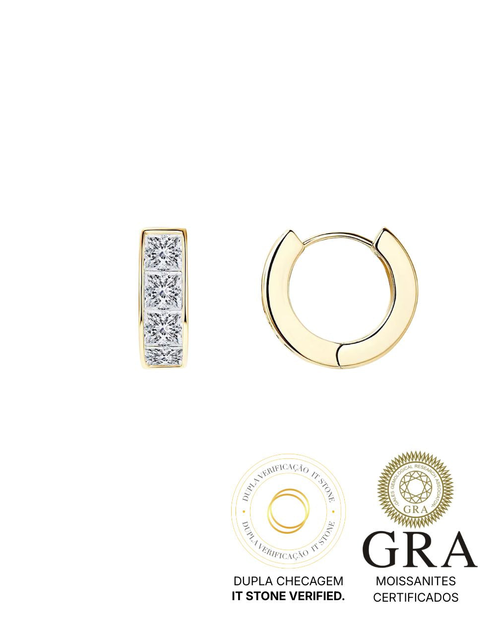 Brinco Argola Princess Moissanite Gold