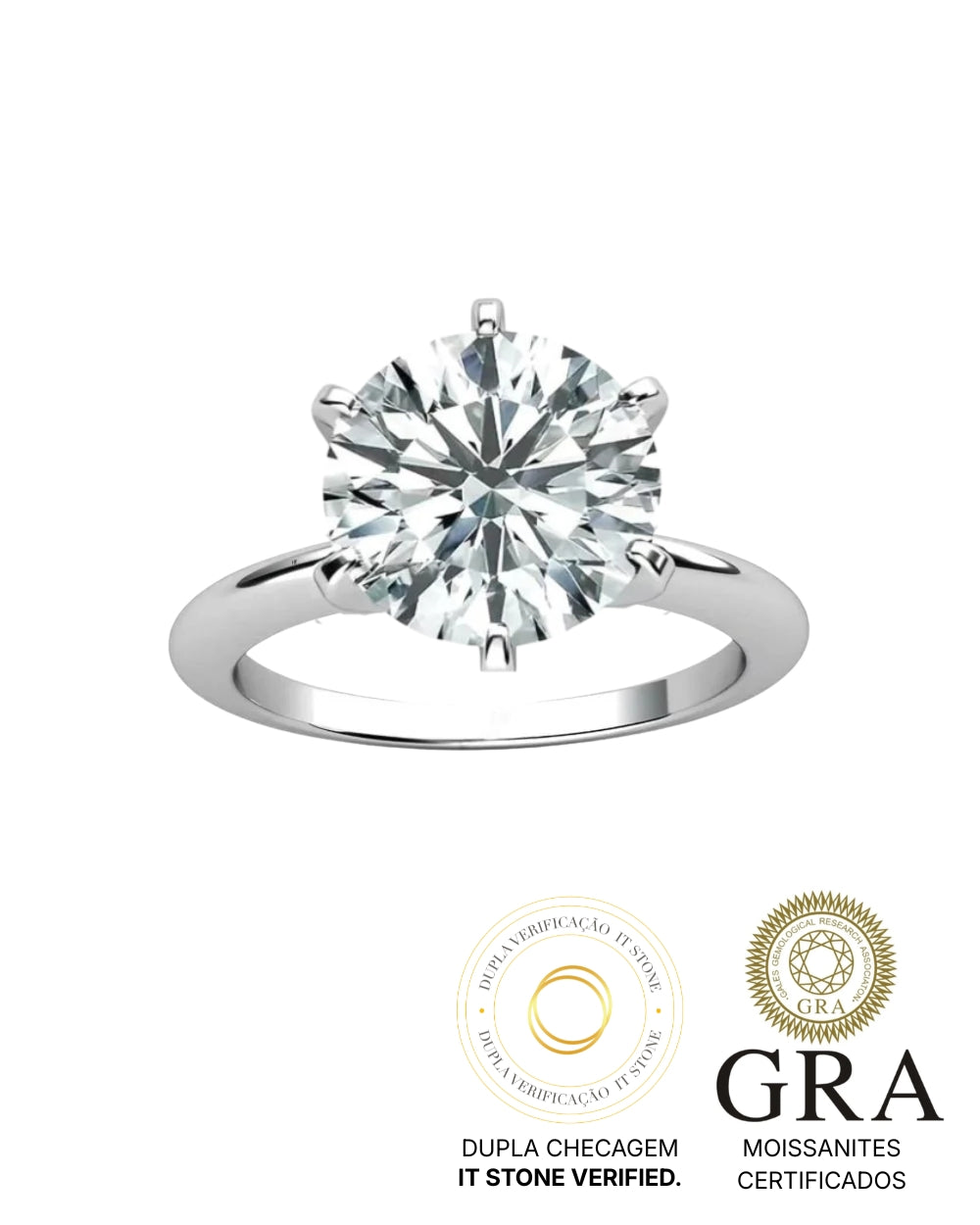 Anel Solitário Clássico Moissanite 5ct