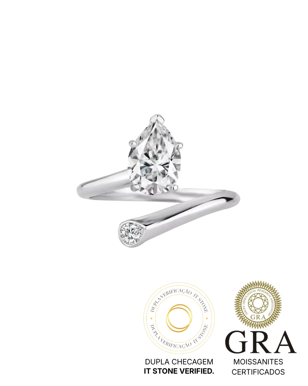Anel Moissanite Pear Cut Regulável