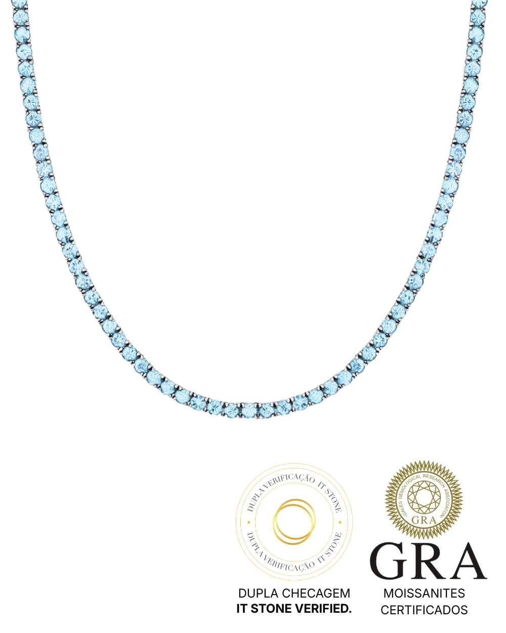 Colar Riviera Moissanite  45cm Blue Sky