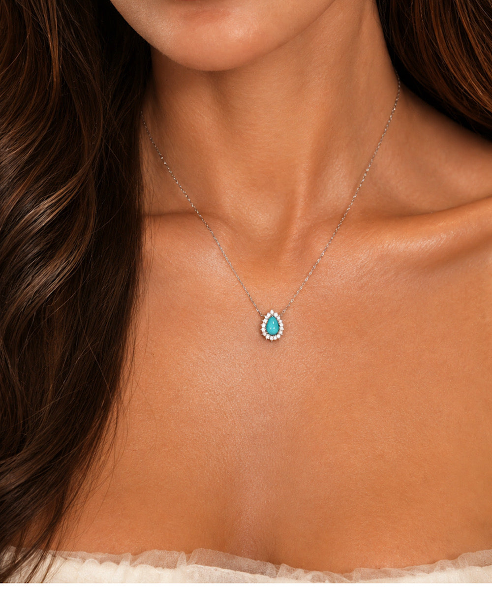 Colar Gota Princess Turquesa Natural e Moissanite